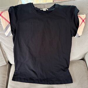 Burberry Black Top with Plaid Sleeves